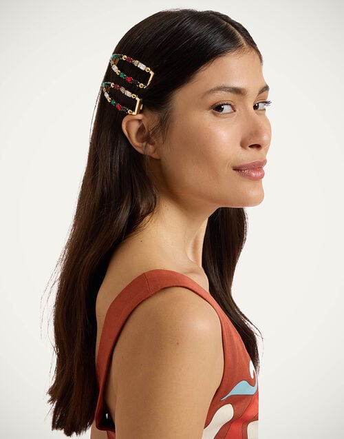 La Doublej Crystals Hair Clip Solid Red In Crystals And Brass