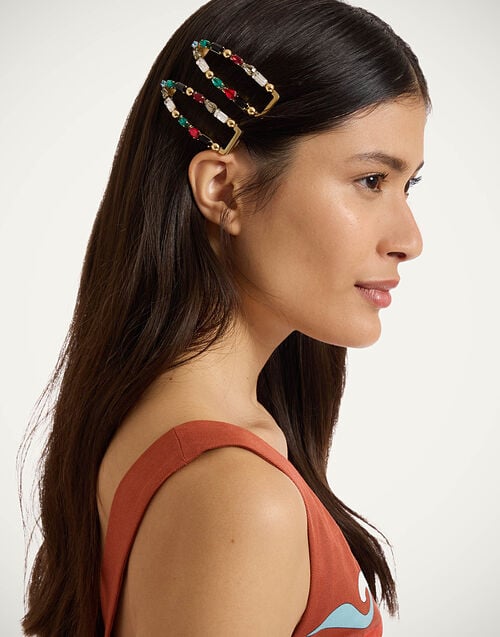 la doublej Crystals Hair Clip Solid Red in Crystals and Brass