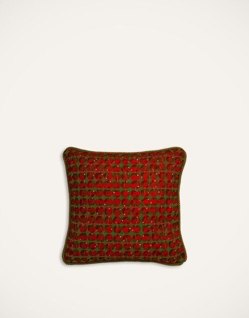 la doublej Cushion (45X45) Cherries Verde in Cotton Honan