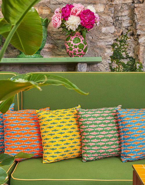 La Doublej Cushion (45X45) Como Fish Green In Cotton Honan