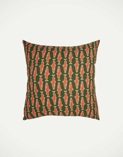 la doublej Cushion (45X45) Como Fish Green in Cotton Honan