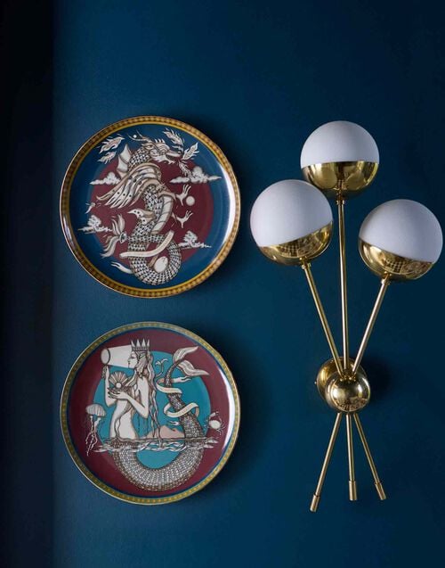 La Doublej Decorative Plate The Dragon Midnight Blue In Porcelain