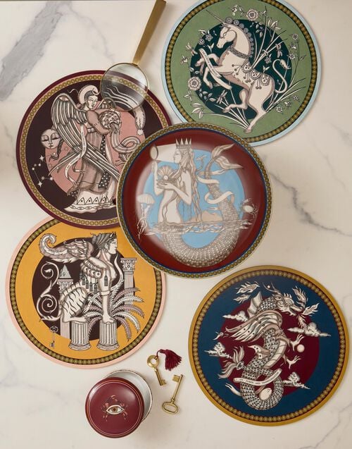 La Doublej Decorative Plate The Mermaid Bordeaux In Porcelain