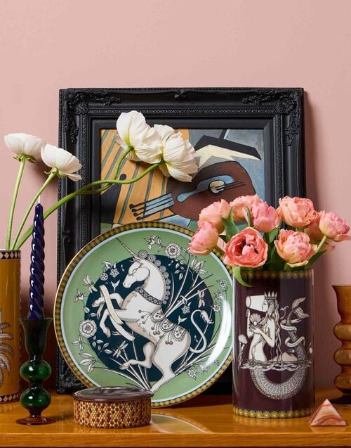 La Doublej Decorative Plate The Unicorn Light Green In Porcelain