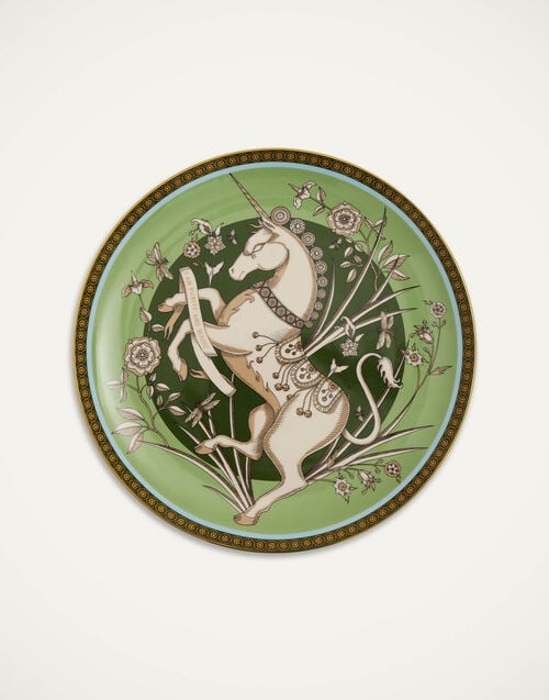 la doublej Decorative Plate The Unicorn Light Green in Porcelain