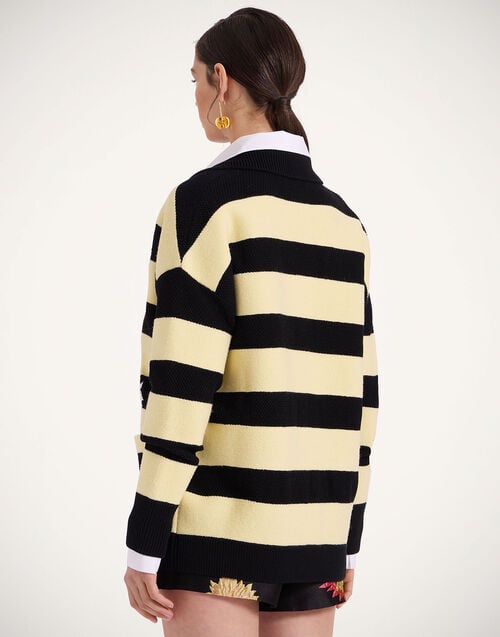 La Doublej Derby Cardigan Derby Black & Yellow In Wool