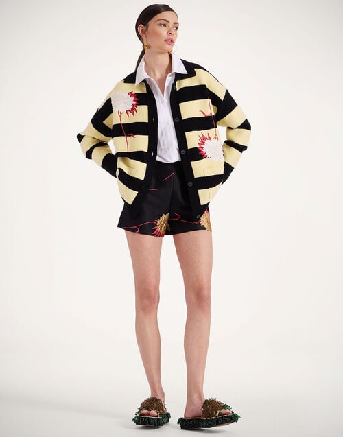 La Doublej Derby Cardigan Derby Black & Yellow In Wool