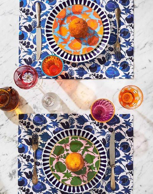 La Doublej Dessert Plate Set Of 2 Wildbird Azzurro/Arancio In Porcelain