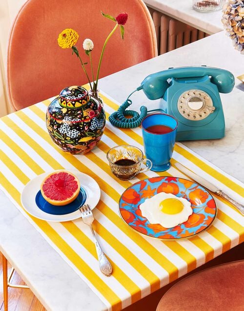 La Doublej Dessert Plate Set Of 2 Wildbird Azzurro/Arancio In Porcelain