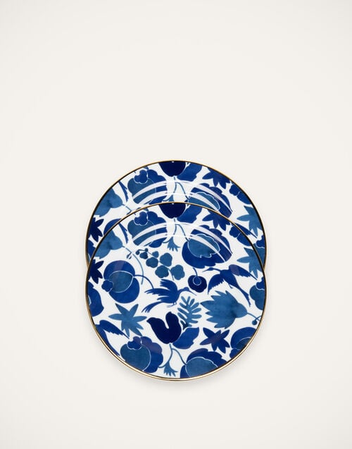 la doublej Dessert Plate Set of 2 Wildbird Blu/Bianco in Porcelain
