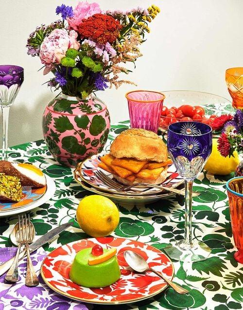 La Doublej Dessert Plate Set Of 2 Wildbird Rosso/Bianco In Porcelain