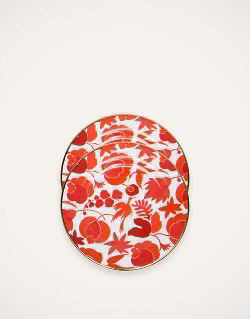 la doublej Dessert Plate Set of 2 Wildbird Rosso/Bianco in Porcelain
