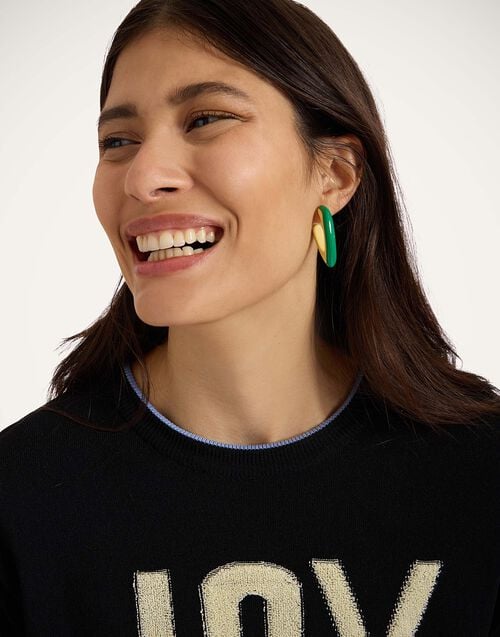 La Doublej Dew Earrings Bicolor Mini Bicolor Green & Ivory In Acrylic Resin