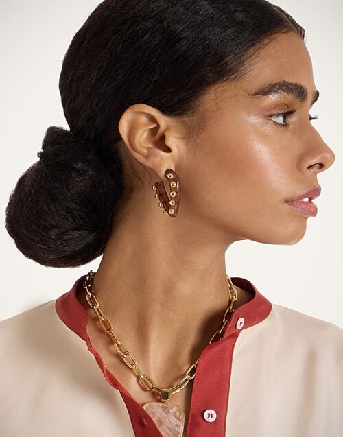 la doublej Dew Earrings Mini Solid Tobacco in Acrylic Resin