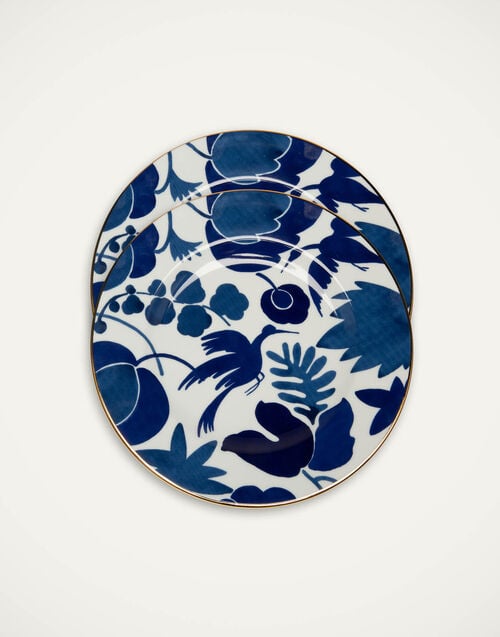 la doublej Dinner Plates Set Of 2 Wildbird Blue in Porcelain