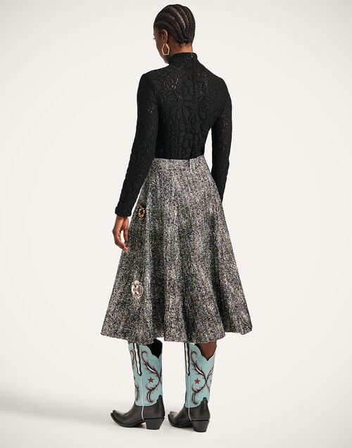 La Doublej Dolce Vita Skirt Solid Black & White In Viscose Mix Embroidery