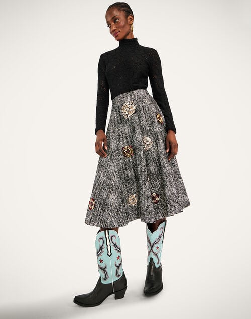 La Doublej Dolce Vita Skirt Solid Black & White In Viscose Mix Embroidery