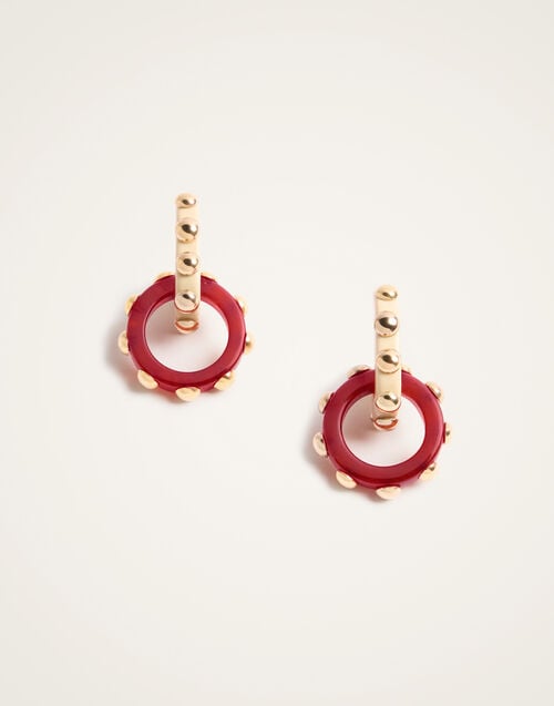 La Doublej Double Hoop Earrings Solid Burgundy In Acrylic Resin