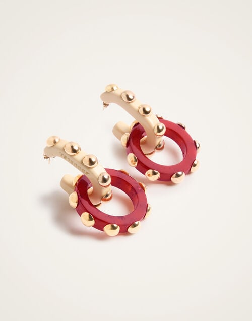 La Doublej Double Hoop Earrings Solid Burgundy In Acrylic Resin