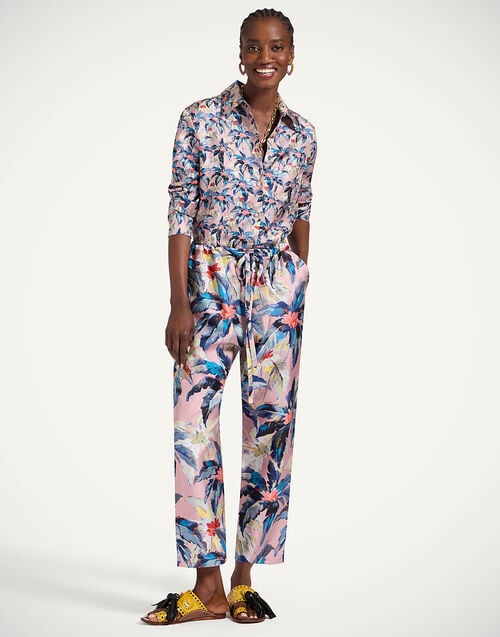 la doublej Drawstring Pants Maxi Tropicana Mauve in Silk Twill