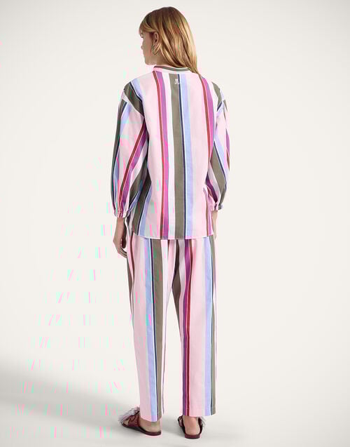 La Doublej Drawstring Pants Stripes Multicolor Pink In Poplin Jacquard