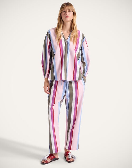 la doublej Drawstring Pants Stripes Multicolor Pink in Poplin Jacquard