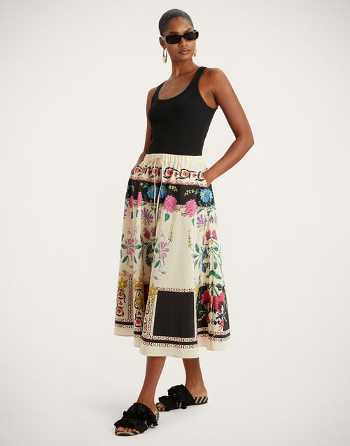 la doublej Drawstring Skirt Plaza Placée Ivory in Faille