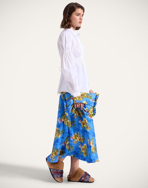 La Doublej Drawstring Skirt Riptide Light Blue In Silk Twill