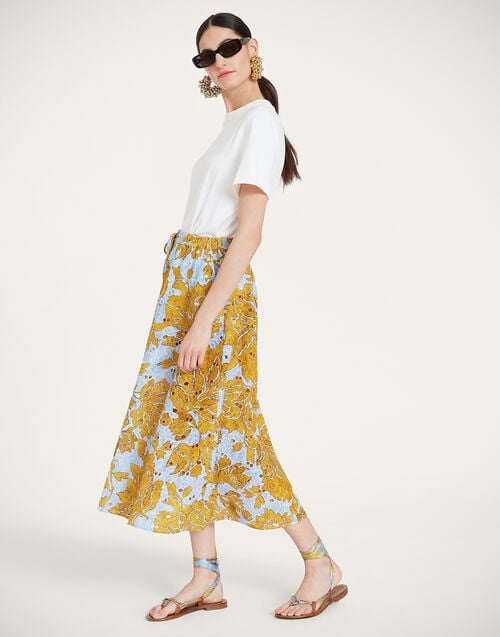 La Doublej Drawstring Skirt Tangle Light Blue In Printed Lace