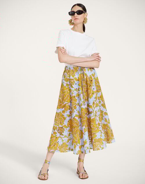 la doublej Drawstring Skirt Tangle Light Blue in Printed Lace