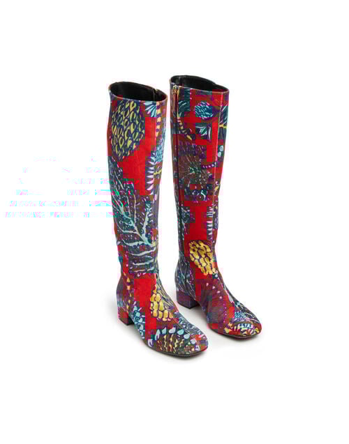 La Doublej Edie Boots Sicomore Red In Cotton Velvet