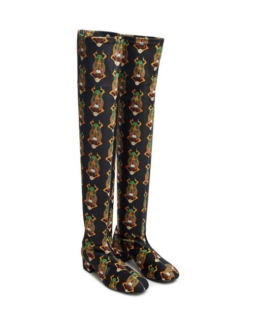 La Doublej Edie High Boots Scarab Black In Elastic Lycra