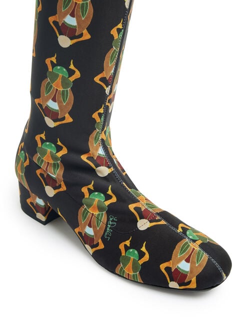 La Doublej Edie High Boots Scarab Black In Elastic Lycra