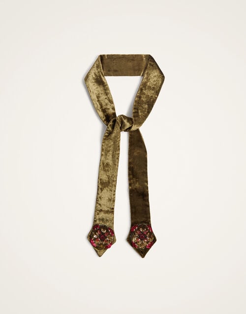 La Doublej Ella 2-Ways Stole Solid Military Green In Embroidered Velvet