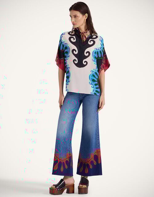 La Doublej Estelle Blouse Pacific Placée Blue Petrol In Crepe Marocain