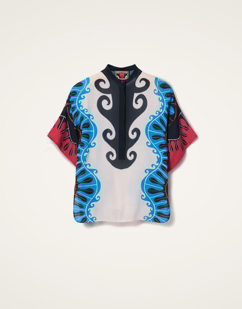 La Doublej Estelle Blouse Pacific Placée Blue Petrol In Crepe Marocain