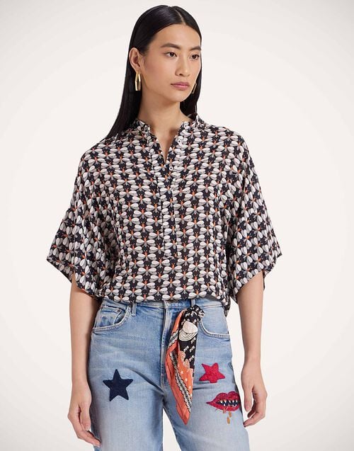 la doublej Estelle Blouse Petaltail Black in Crepe Marocain