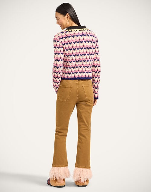 La Doublej Fancy Crop Jeans Khaki In Denim With Feathers