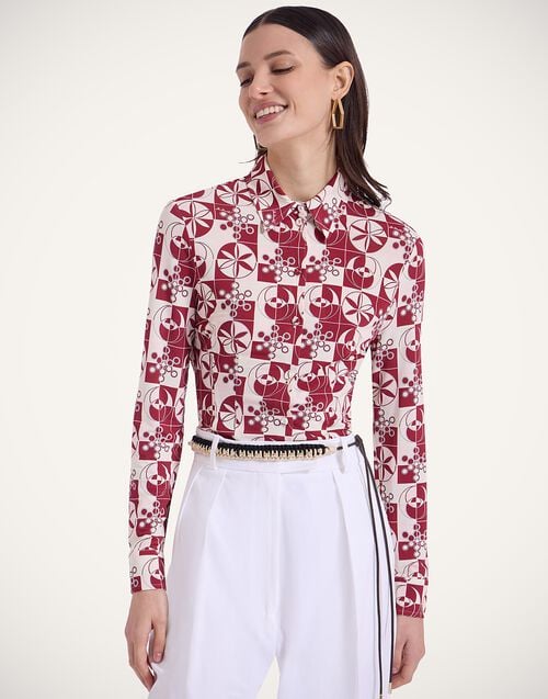 la doublej Fitted Shirt Eclipse Burgundy in Flowy Jersey