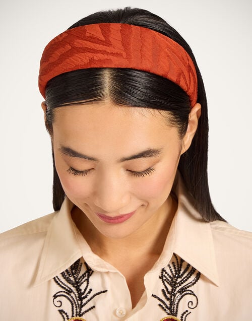 La Doublej Flat Headband Animalier Rust In Jacquard Matelassé