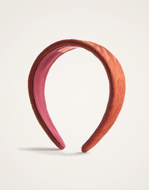 La Doublej Flat Headband Animalier Rust In Jacquard Matelassé
