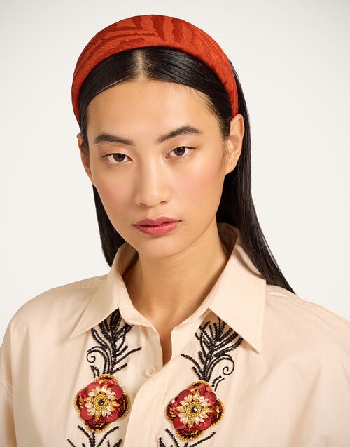 la doublej Flat Headband Animalier Rust in Jacquard Matelassé