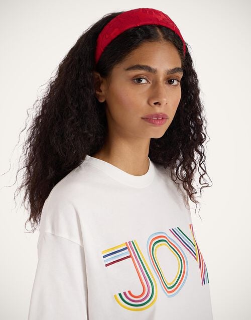 La Doublej Flat Headband Peony Red In Light Jacquard Matelassé