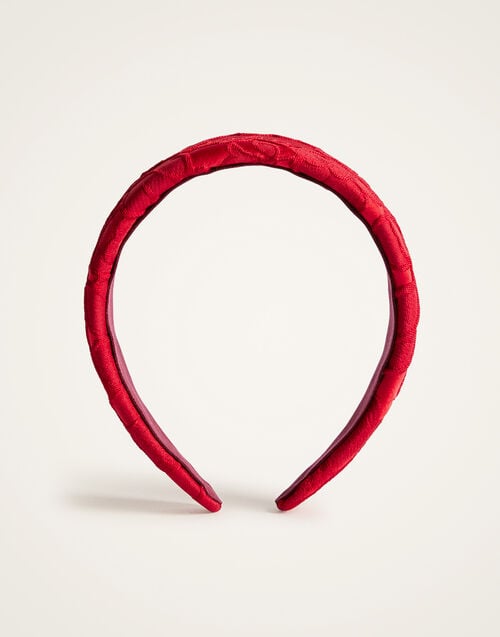La Doublej Flat Headband Peony Red In Light Jacquard Matelassé