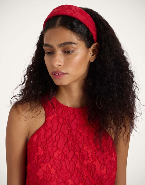 la doublej Flat Headband Peony Red in Light Jacquard Matelassé