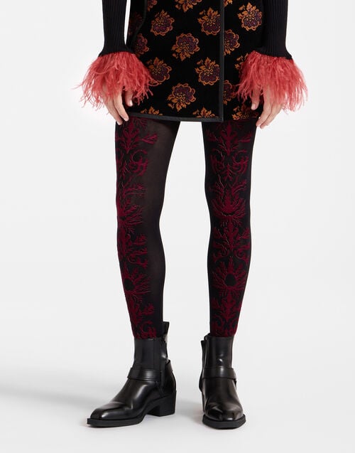 La Doublej Flocked Tights Black & Red In Flocked Nylon