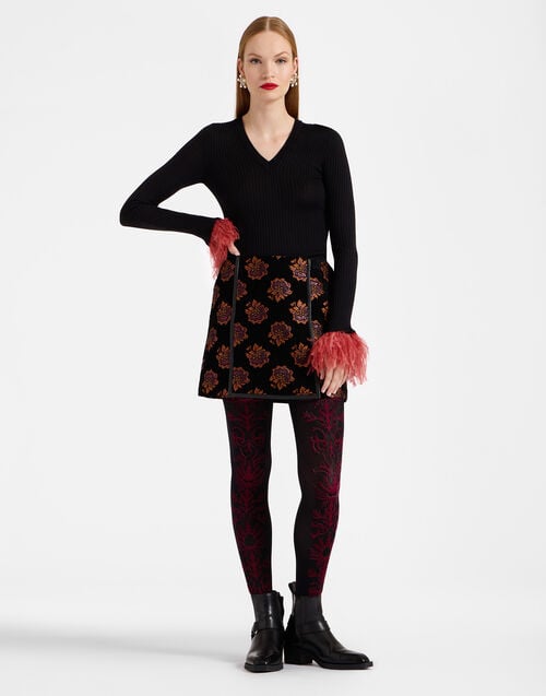 La Doublej Flocked Tights Black & Red In Flocked Nylon