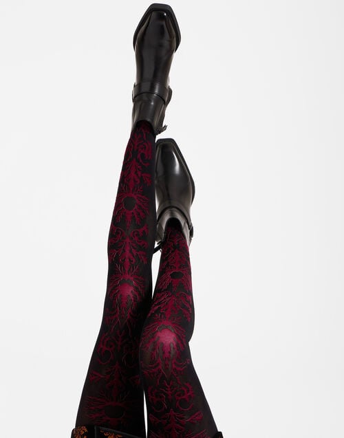 la doublej Flocked Tights Black & Red in Flocked Nylon