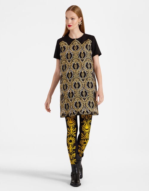 La Doublej Flocked Tights Black & Yellow In Flocked Nylon