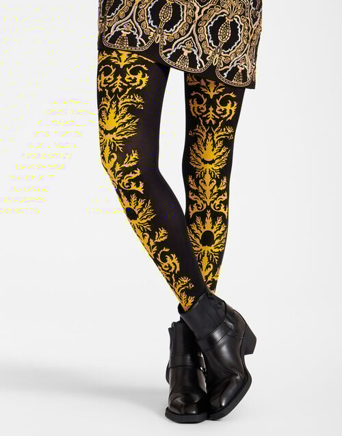 La Doublej Flocked Tights Black & Yellow In Flocked Nylon